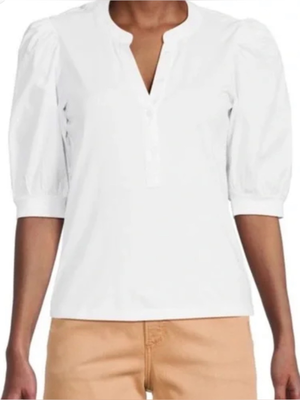 Joe’s Jeans puff sleeve mixed media top in white.  Size Large